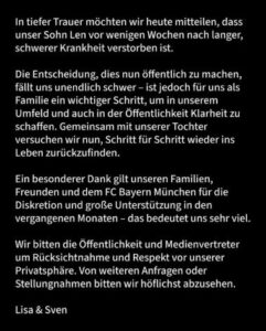 Tragédia na Alemanha: Sven Ulreich, goleiro do Bayern, perde filho de 6 anos e emociona fãs